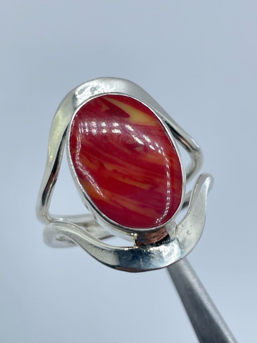 Vintage Mexico Spiny Oyster Shell Silver Ring Sz 8.5 Boho Southwestern